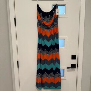 Trixxi Vibrant Chevron Maxi Dress - Orange, Teal, Navy